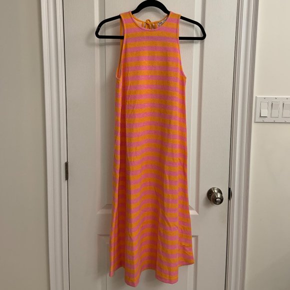 Zara Pink Orange Striped Sleeveless Midi Terrycloth Tank Dress Size S - Picture 6 of 12